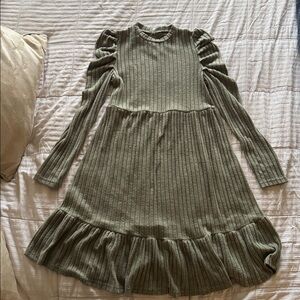 Olive Green Fuzzy Ribbed Dress